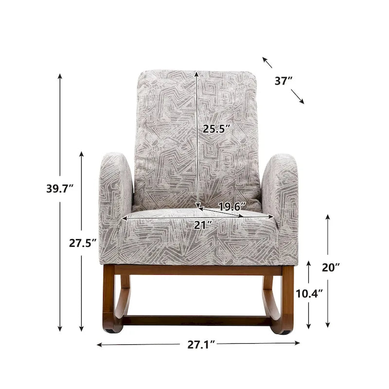 Upholstered High Back Rocking Chair with Solid Wood Base Leopard Teal