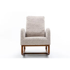 Upholstered High Back Rocking Chair with Solid Wood Base Leopard Teal