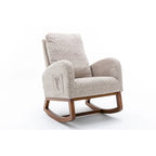 Upholstered High Back Rocking Chair with Solid Wood Base Leopard Teal