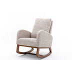 Upholstered High Back Rocking Chair with Solid Wood Base Leopard Teal