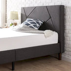 Grey Upholstered Geometric Platform Bed Frame