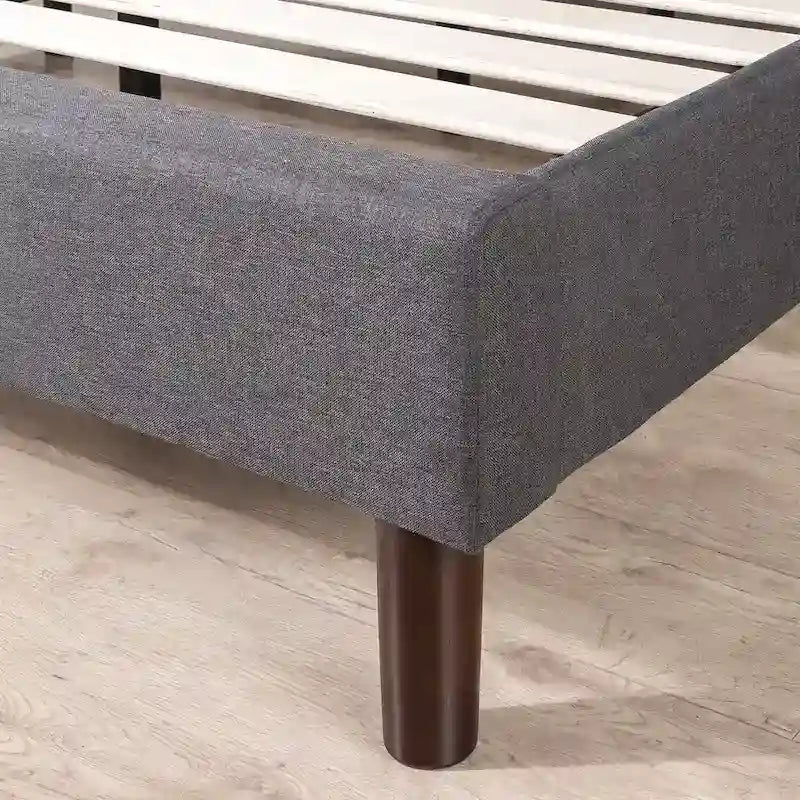 Grey Upholstered Geometric Platform Bed Frame