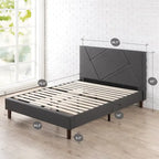 Grey Upholstered Geometric Platform Bed Frame