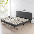 Grey Upholstered Geometric Platform Bed Frame