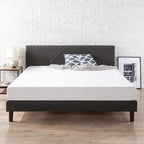 Grey Upholstered Geometric Platform Bed Frame