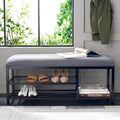 Open Shelf Entryway Bench with Padded Cushion and Metal Storage Rack
