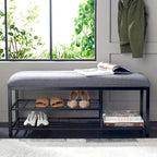 Open Shelf Entryway Bench with Padded Cushion and Metal Storage Rack
