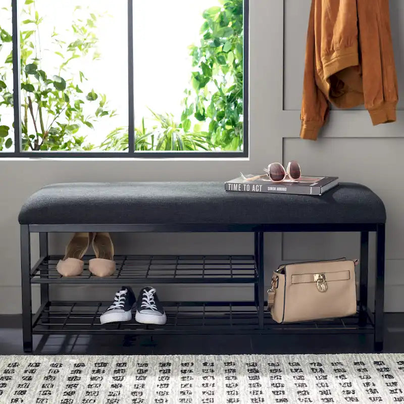 SAFAVIEH Yael Open Shelf Bench with Cushion - 42 W x 15 D x 18 H - 42Wx15Dx18H