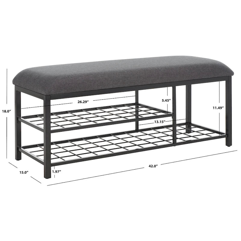 Open Shelf Entryway Bench with Padded Cushion and Metal Storage Rack