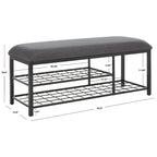Open Shelf Entryway Bench with Padded Cushion and Metal Storage Rack
