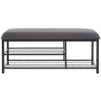 Open Shelf Entryway Bench with Padded Cushion and Metal Storage Rack