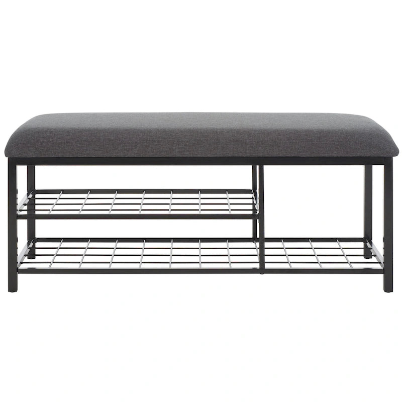 Open Shelf Entryway Bench with Padded Cushion and Metal Storage Rack
