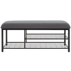 Open Shelf Entryway Bench with Padded Cushion and Metal Storage Rack