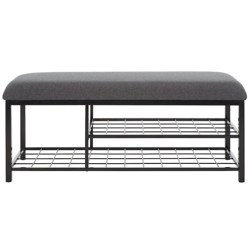 Open Shelf Entryway Bench with Padded Cushion and Metal Storage Rack
