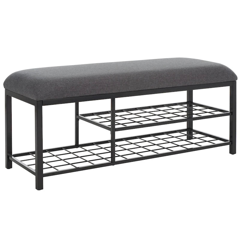Open Shelf Entryway Bench with Padded Cushion and Metal Storage Rack