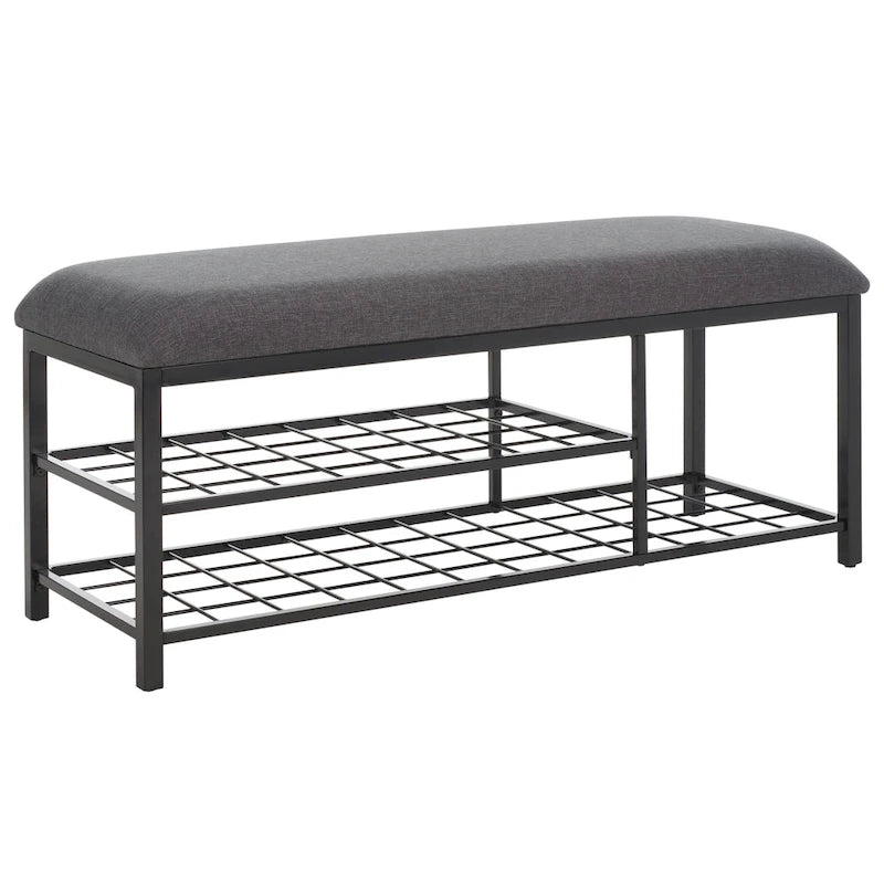 Open Shelf Entryway Bench with Padded Cushion and Metal Storage Rack
