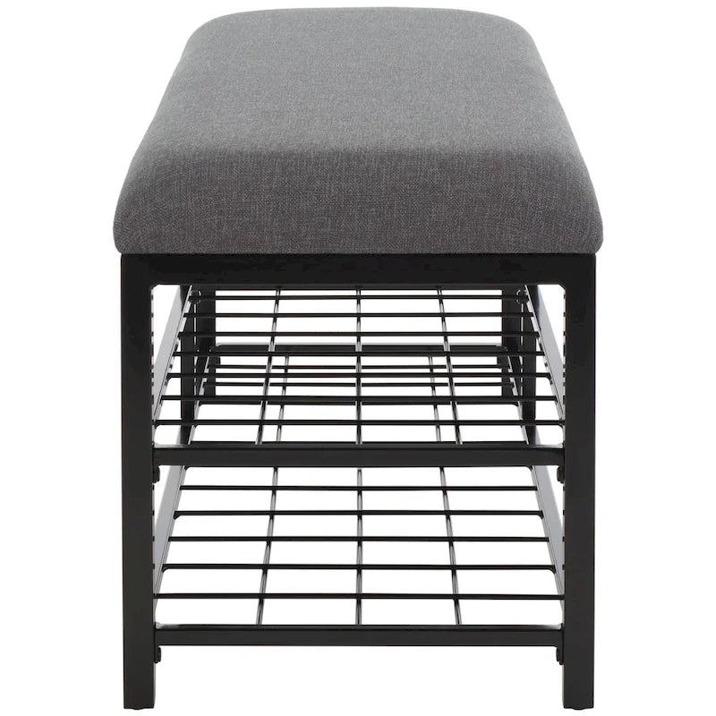 Open Shelf Entryway Bench with Padded Cushion and Metal Storage Rack