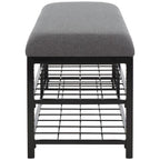 Open Shelf Entryway Bench with Padded Cushion and Metal Storage Rack