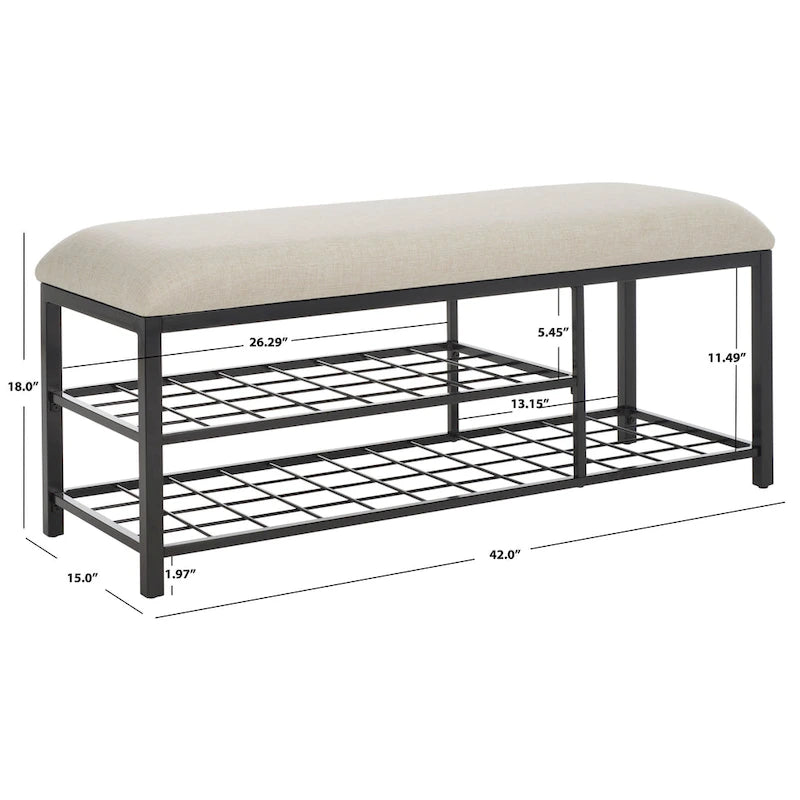Open Shelf Entryway Bench with Padded Cushion and Metal Storage Rack