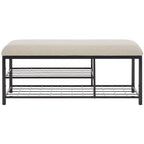 Open Shelf Entryway Bench with Padded Cushion and Metal Storage Rack