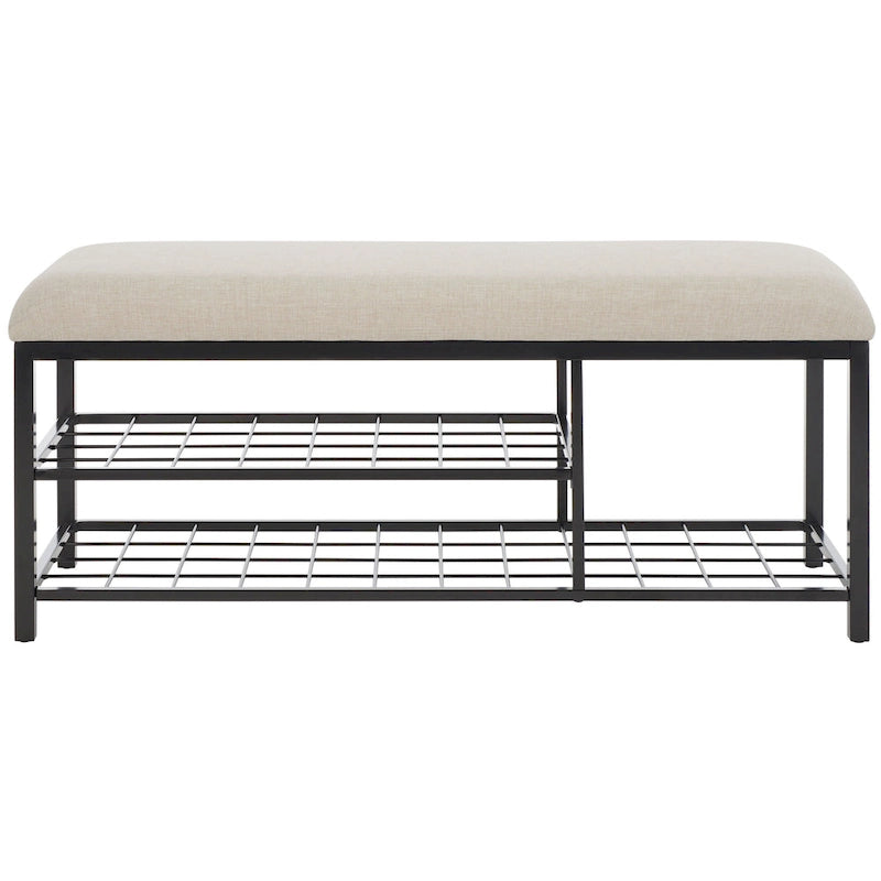 Open Shelf Entryway Bench with Padded Cushion and Metal Storage Rack