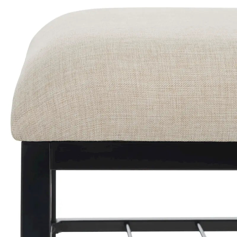 Open Shelf Entryway Bench with Padded Cushion and Metal Storage Rack