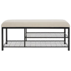 Open Shelf Entryway Bench with Padded Cushion and Metal Storage Rack