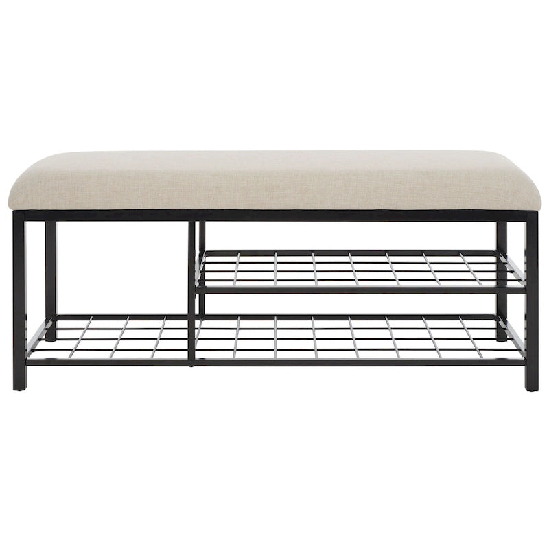 Open Shelf Entryway Bench with Padded Cushion and Metal Storage Rack