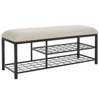 Open Shelf Entryway Bench with Padded Cushion and Metal Storage Rack