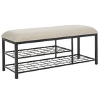 Open Shelf Entryway Bench with Padded Cushion and Metal Storage Rack
