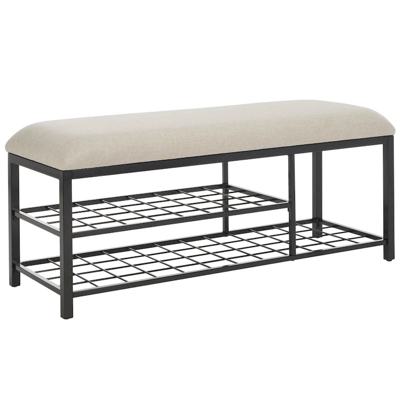 Open Shelf Entryway Bench with Padded Cushion and Metal Storage Rack