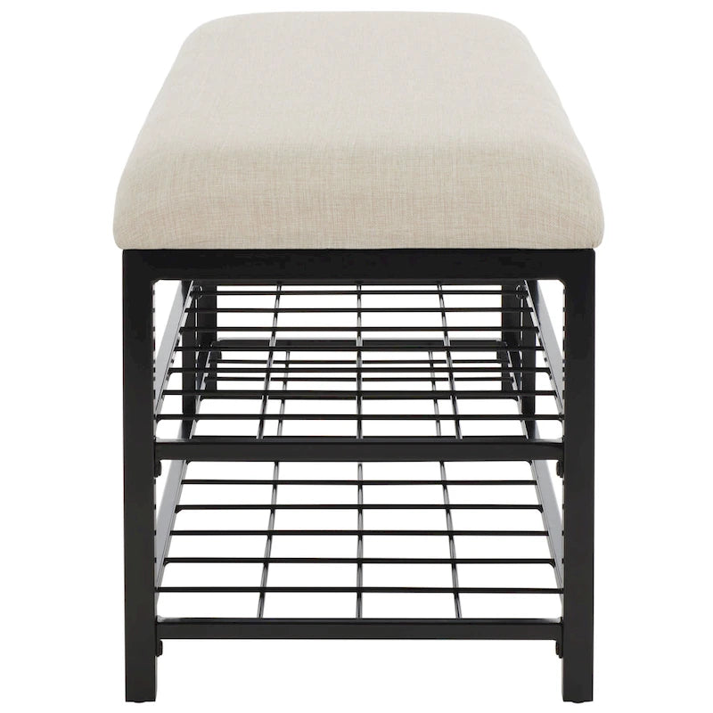 Open Shelf Entryway Bench with Padded Cushion and Metal Storage Rack