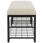 Open Shelf Entryway Bench with Padded Cushion and Metal Storage Rack