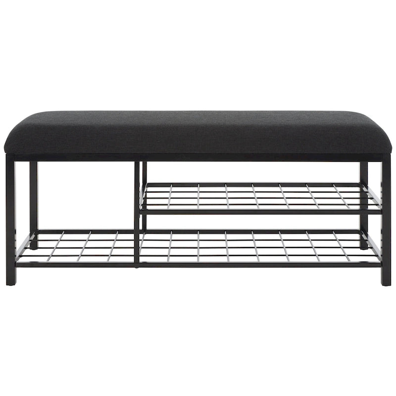 Open Shelf Entryway Bench with Padded Cushion and Metal Storage Rack