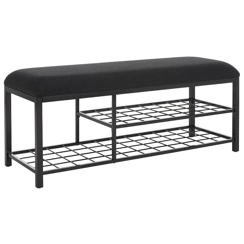 Open Shelf Entryway Bench with Padded Cushion and Metal Storage Rack