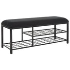 Open Shelf Entryway Bench with Padded Cushion and Metal Storage Rack