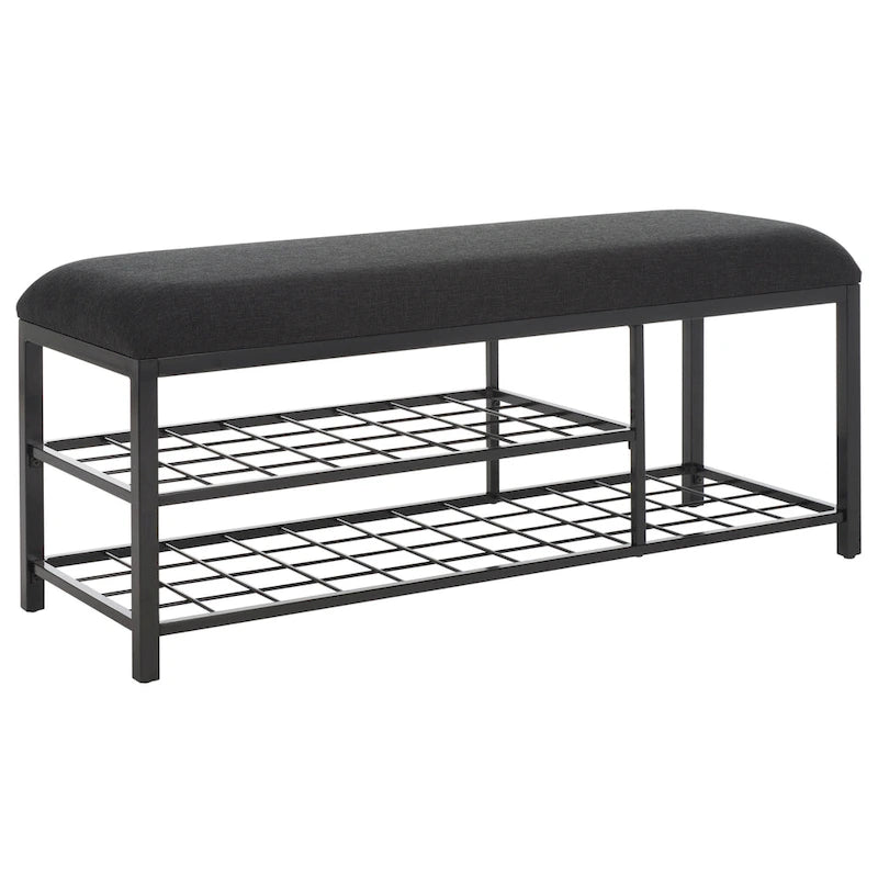 Open Shelf Entryway Bench with Padded Cushion and Metal Storage Rack