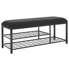 Open Shelf Entryway Bench with Padded Cushion and Metal Storage Rack