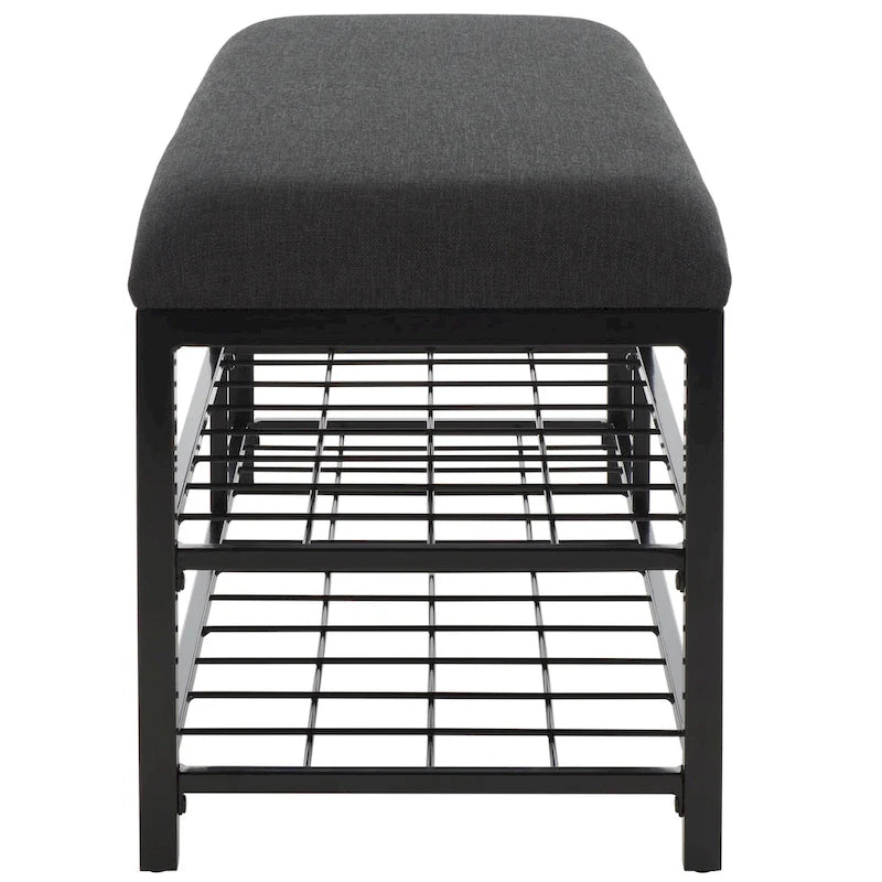 Open Shelf Entryway Bench with Padded Cushion and Metal Storage Rack