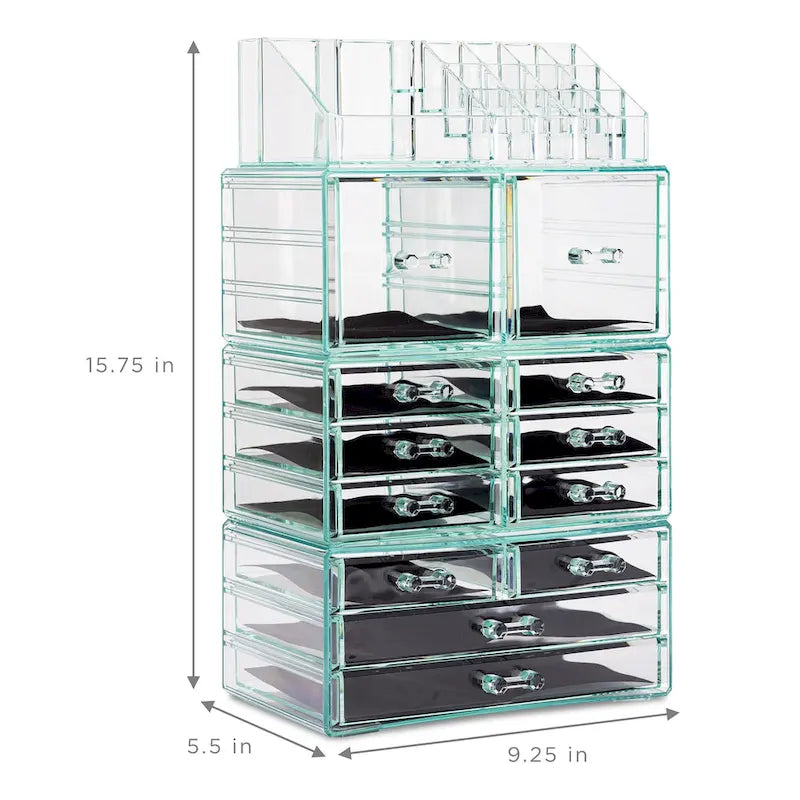 Custodia porta trucchi e gioielli con 12 cassetti e 16 scomparti - Set da 4 pezzi