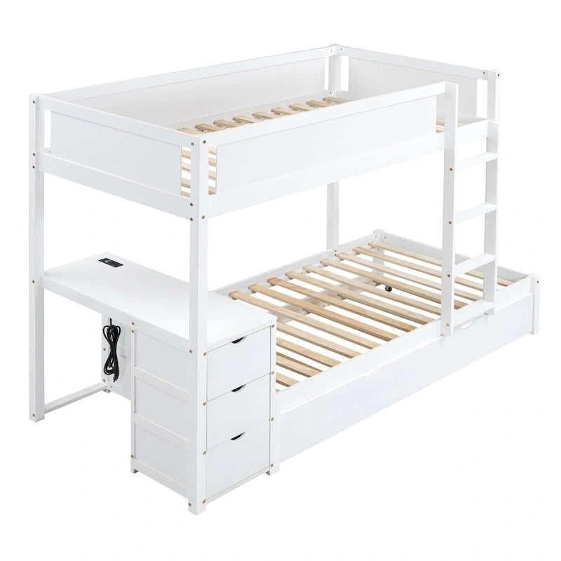Twin-Over-Twin Bunk Bed with Twin size Trundle, Storage and Desk, Gray