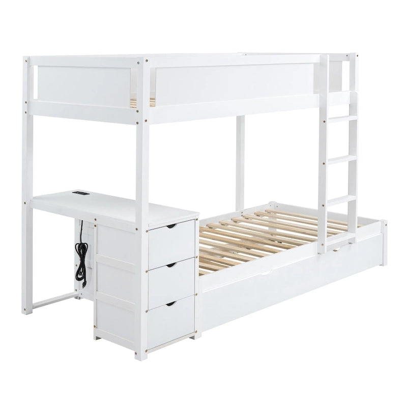 Twin-Over-Twin Bunk Bed with Twin size Trundle, Storage and Desk, Gray