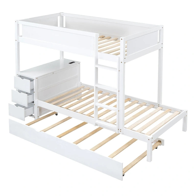 Twin-Over-Twin Bunk Bed with Twin size Trundle, Storage and Desk, Gray