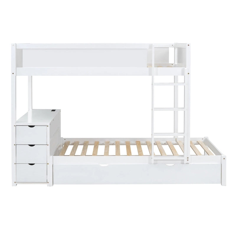 Twin-Over-Twin Bunk Bed with Twin size Trundle, Storage and Desk, Gray