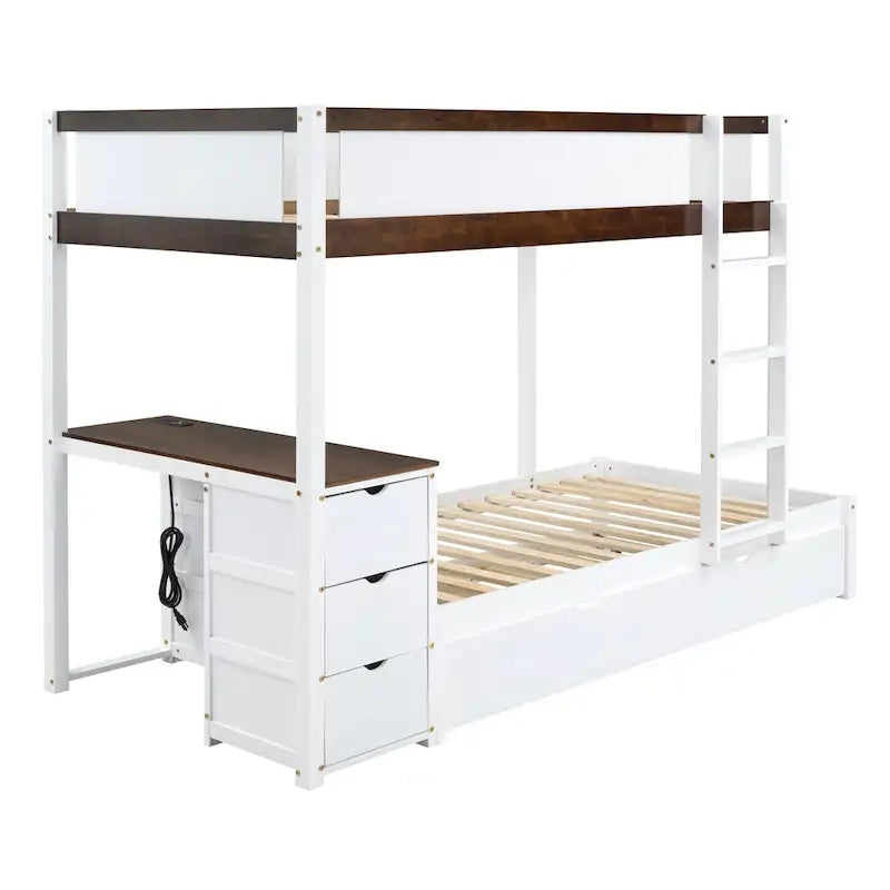 Twin-Over-Twin Bunk Bed with Twin size Trundle, Storage and Desk, Gray