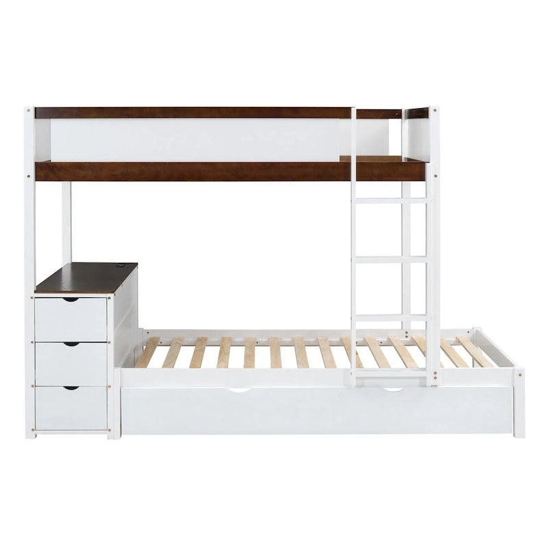 Twin-Over-Twin Bunk Bed with Twin size Trundle, Storage and Desk, Gray