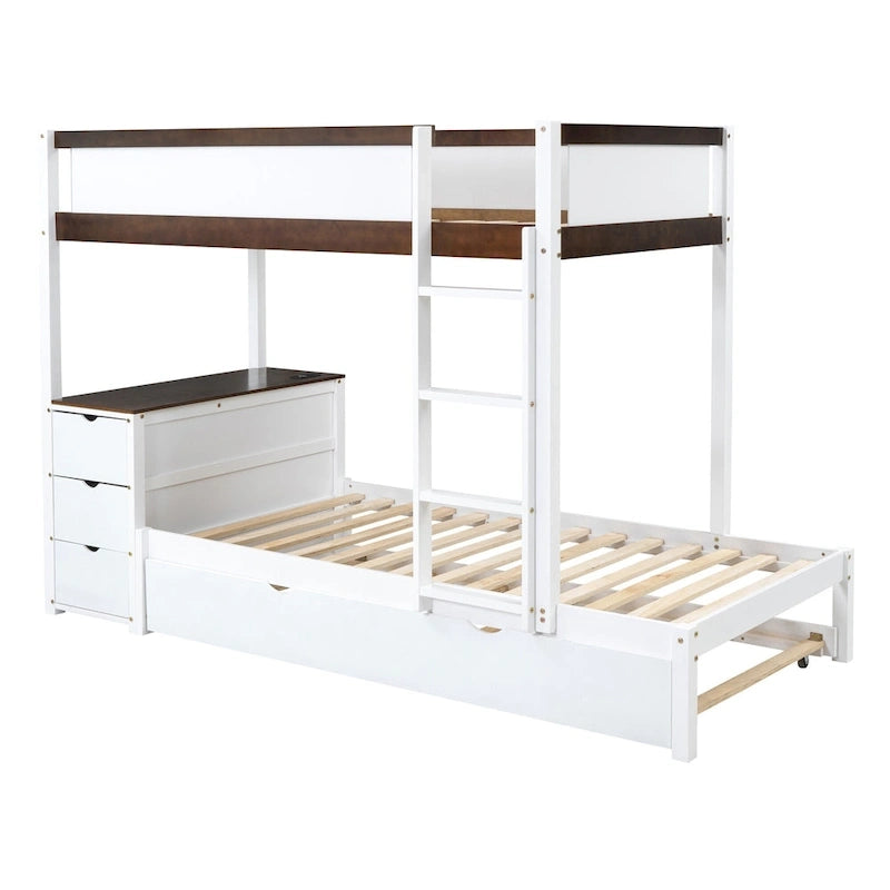 Twin-Over-Twin Bunk Bed with Twin size Trundle, Storage and Desk, Gray
