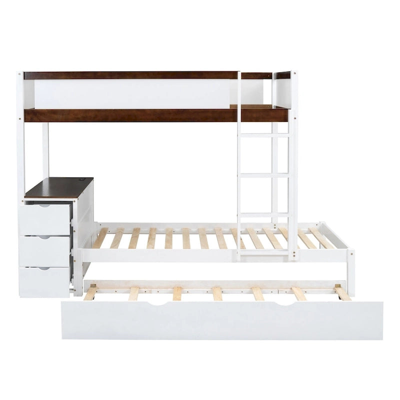 Twin-Over-Twin Bunk Bed with Twin size Trundle, Storage and Desk, Gray