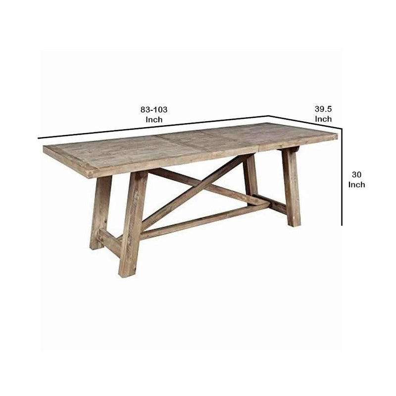 Rustic Extendable Solid Wood Dining Table with Removable Leaf, Weathered Brown