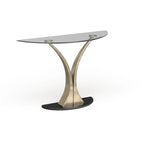 Modern Satin Plated Half-Moon Glass Top Sofa Console Table